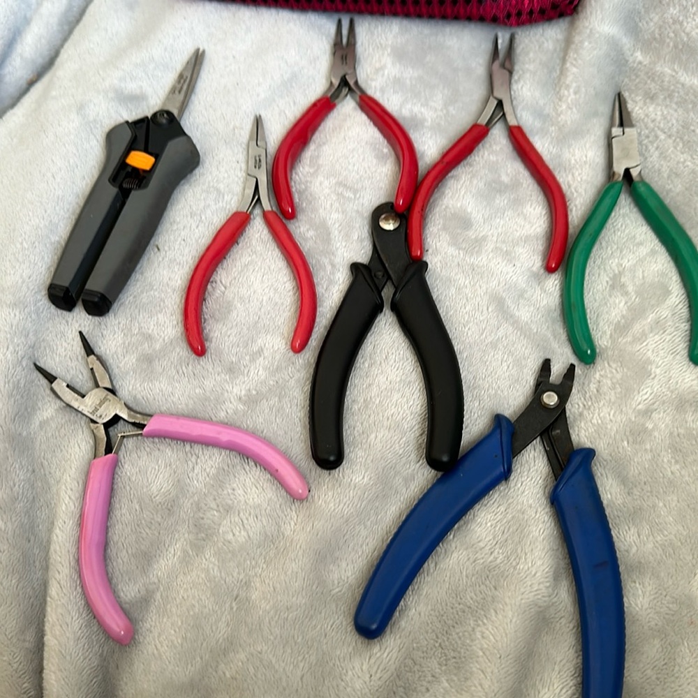 Lot of 8 Steel Beading pliers with storage bag
